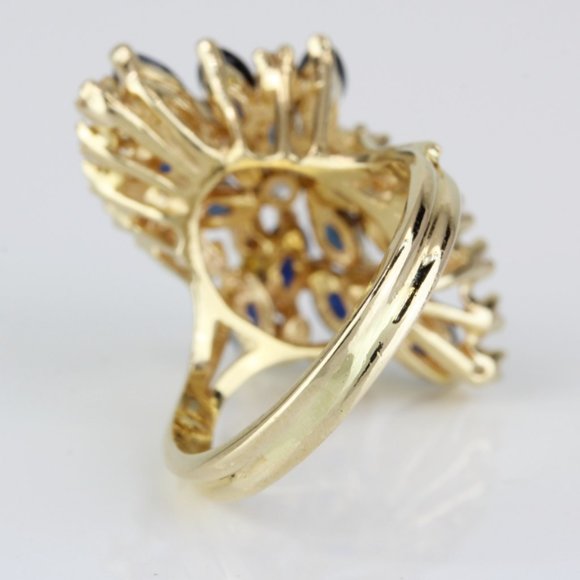 Vintage 14K Yellow Gold Blue Sapphire & Diamond Anniversary Cocktail Ring - Picture 6 of 9
